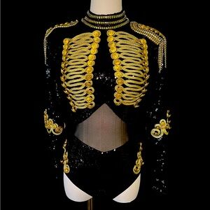 Black and gold sequence jazz competition costume
